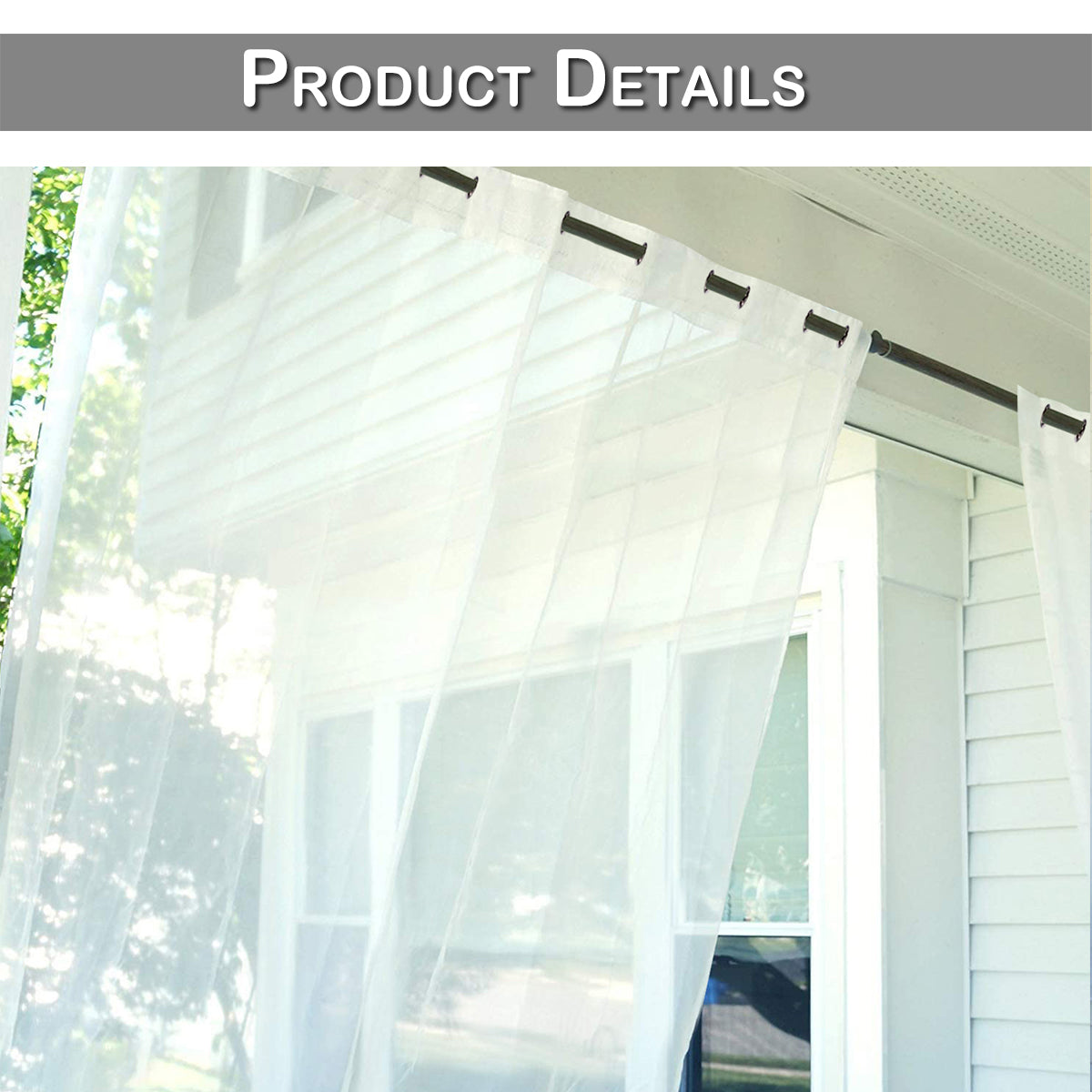 Waterproof Outdoor Porch Yard Curtain, 1 Panel, White, 132*183cm/132*213cm/132*241cm/132*274cm