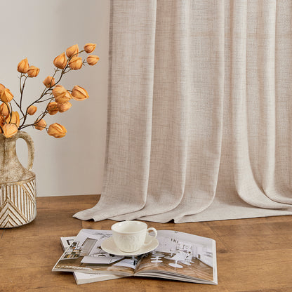 Set of 2 linen-look curtains with rod pocket and back tab in natural