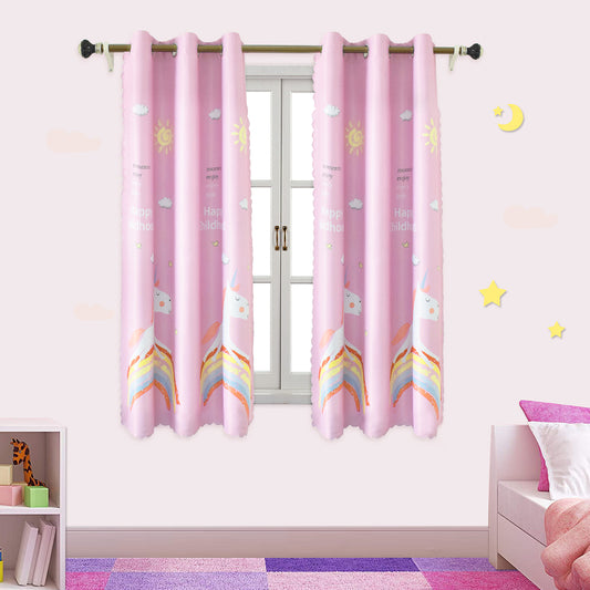 Unicorn Cartoon Curtains, 1 Panel, Pink, 110*130cm/110*160cm/110*190cm