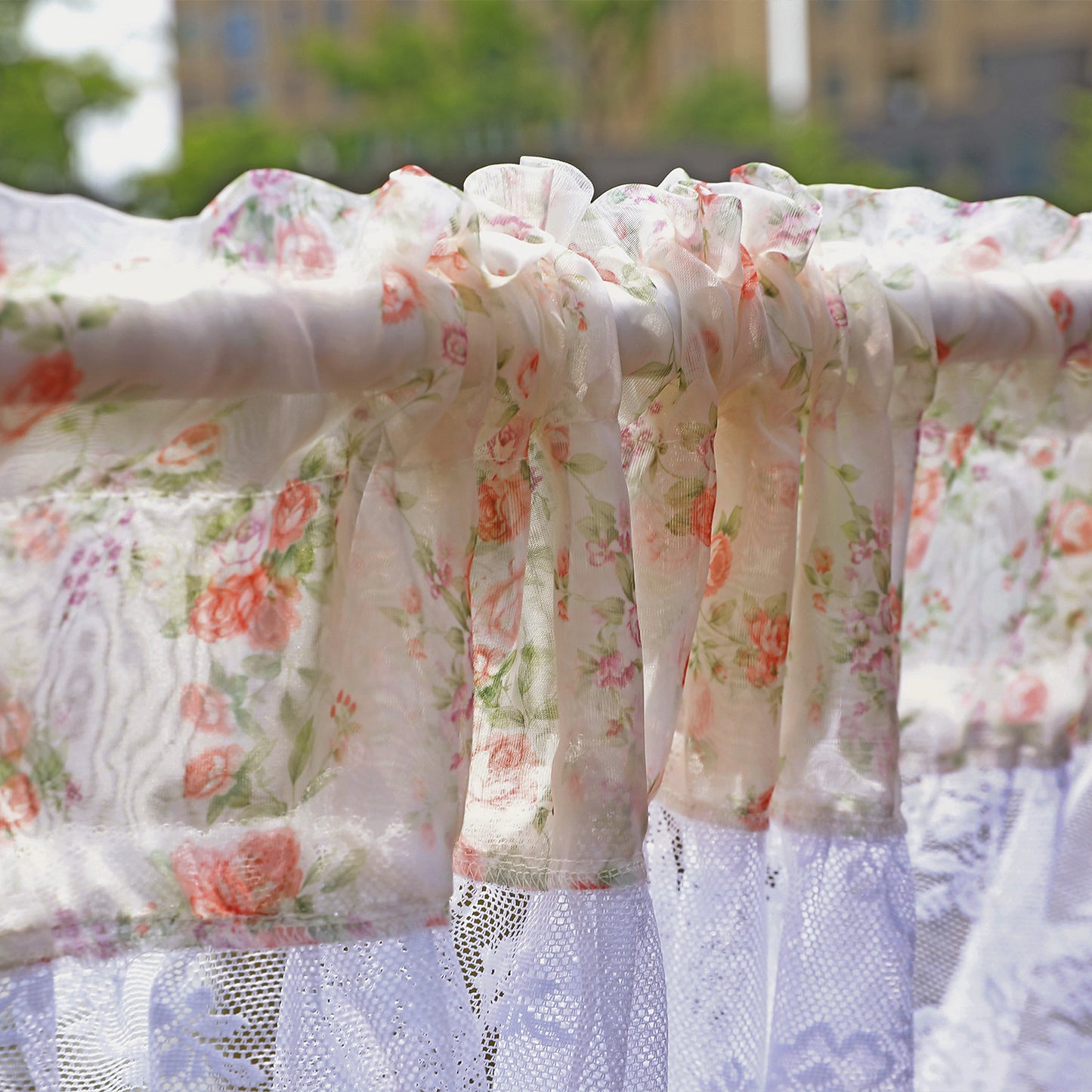Floral Lace Sheer Short Curtains, 1 Panel, White, 132*45cm/132*60cm