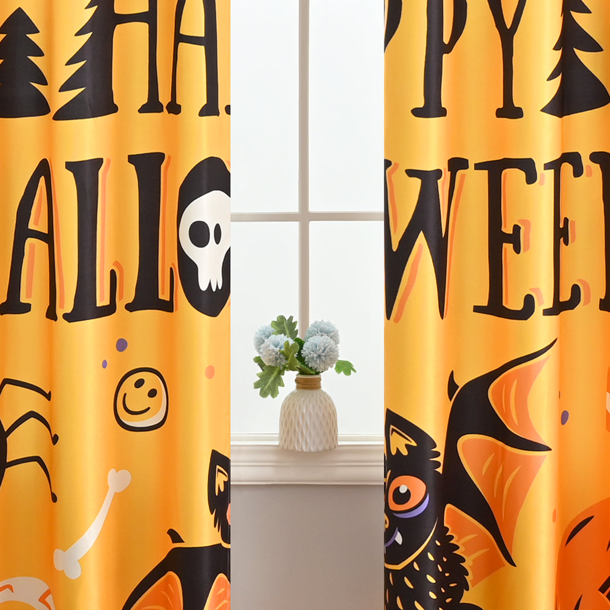 Rideaux Joyeux Halloween, 2 panneaux, orange, 132x214cm