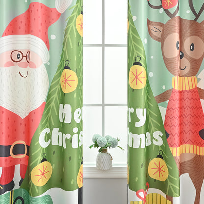 Rideaux de Noël Père Noël, 2 panneaux, vert, 132 x 214 cm