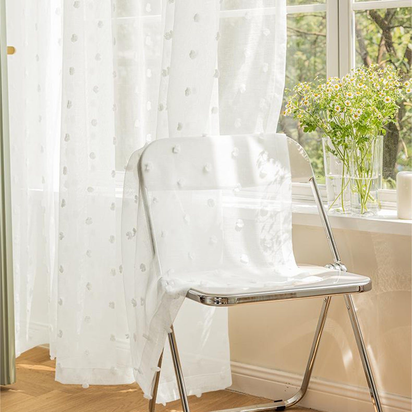 Weiße Fenster Gardinen Pompom Vorhänge Boho Sheer Tür Vorhänge