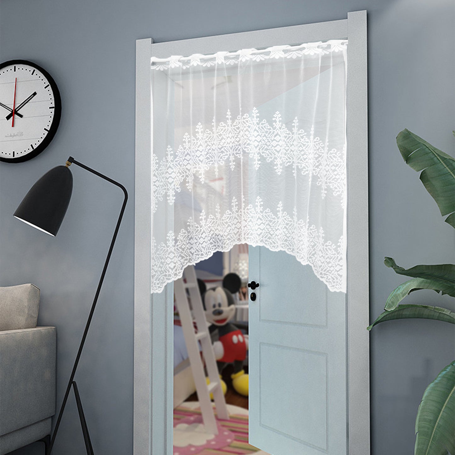 Floral Lace Door Short Curtains, 1 Panel, White, 105x100cm/155x100cm