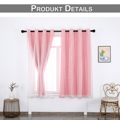 Verdunkelungsvorhang mit Tüll Overlay und Ausgestanzten Sternen – Einzelne Gardinenbahn