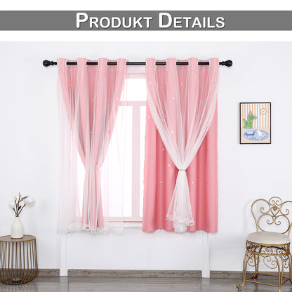 Verdunkelungsvorhang mit Tüll Overlay und Ausgestanzten Sternen – Einzelne Gardinenbahn