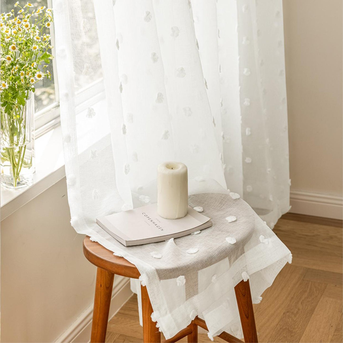 Weiße Fenster Gardinen Pompom Vorhänge Boho Sheer Tür Vorhänge