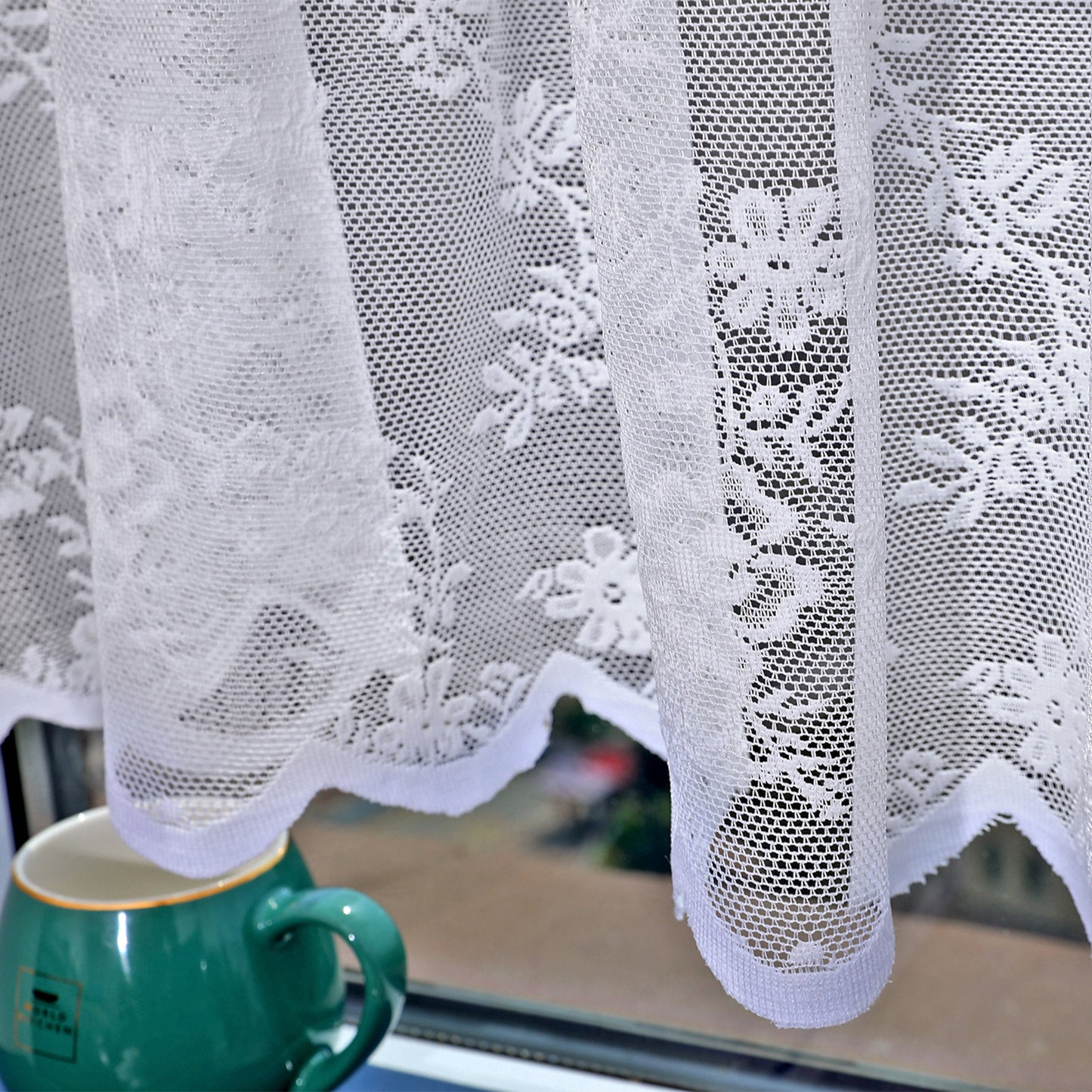 Floral Lace Sheer Short Curtains, 1 Panel, White, 132*45cm/132*60cm