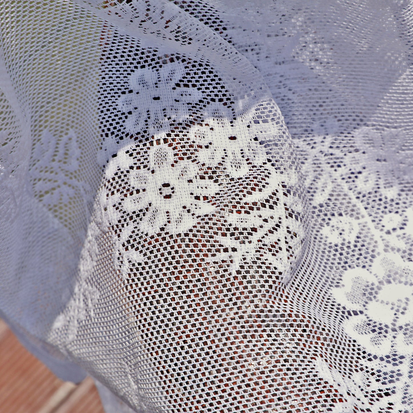 Floral Lace Sheer Short Curtains, 1 Panel, White, 132*45cm/132*60cm