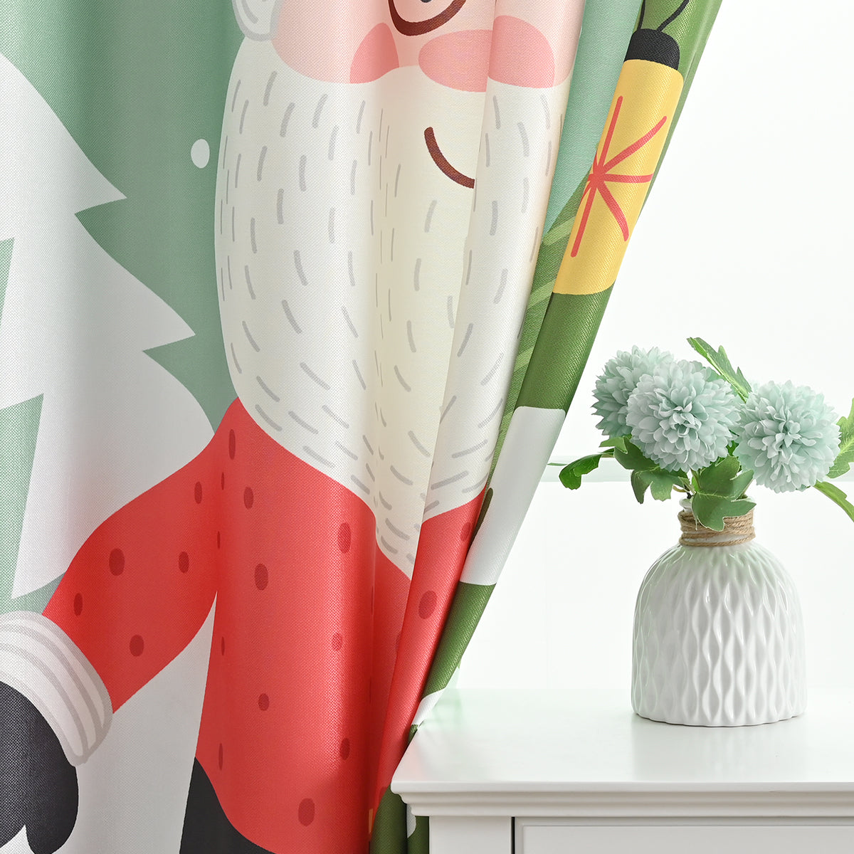 Rideaux de Noël Père Noël, 2 panneaux, vert, 132 x 214 cm
