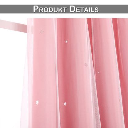Verdunkelungsvorhang mit Tüll Overlay und Ausgestanzten Sternen – Einzelne Gardinenbahn