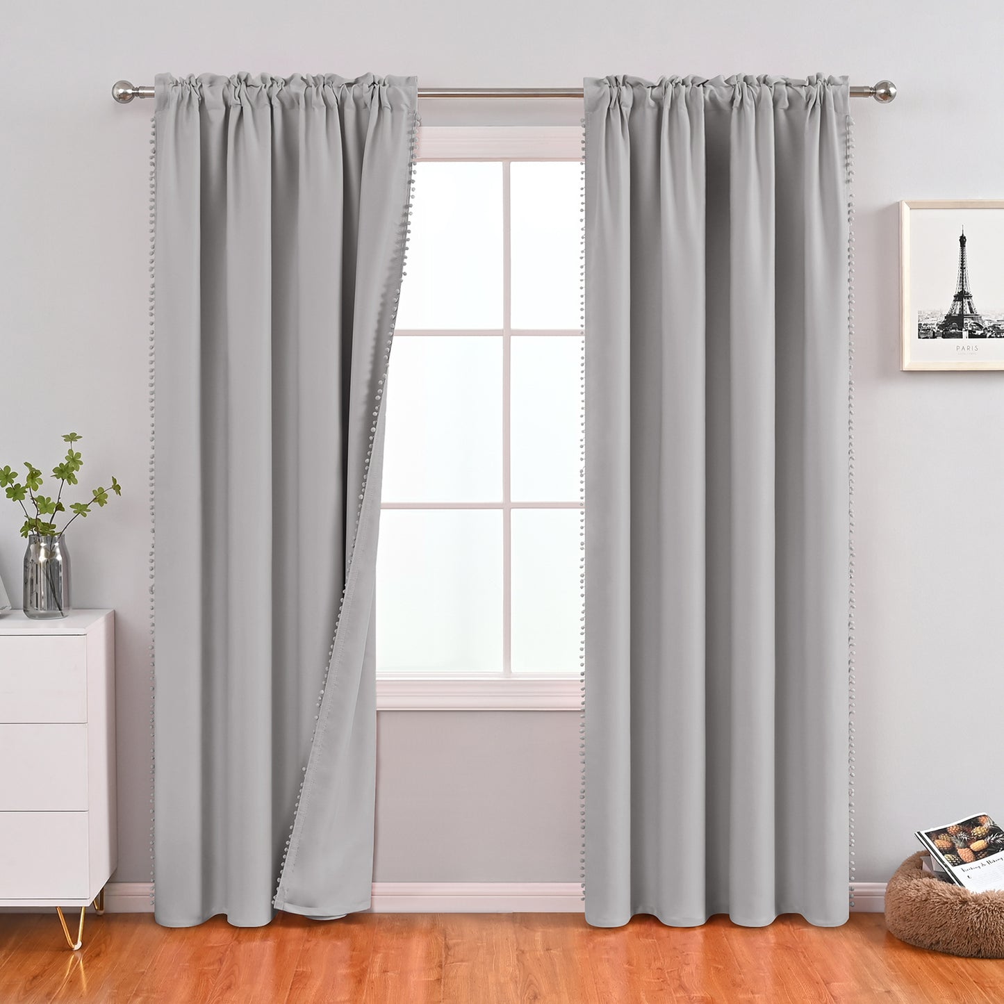 Pom Pom Blackout Curtains, 1 Panel, Gray, 132*160cm/132*183cm/132*214cm