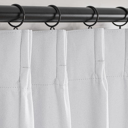 Lot de 2 rideaux aspect lin blanc 100% occultant ruban plissé avec crochets et anneaux