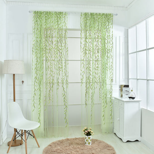 1 Panel Leaves Willow Printed Window Sheer Curtains