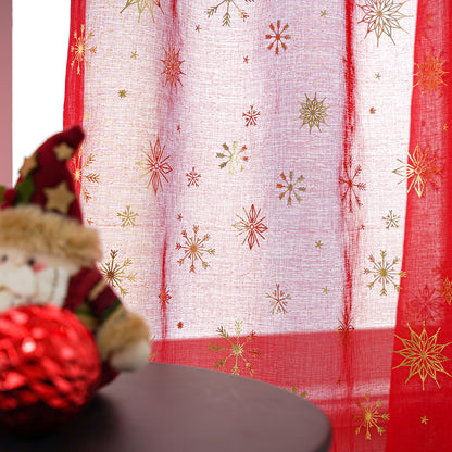 Weihnachtsvorhang Schneeflocken Goldfolie 2er Set Transparente Gardine