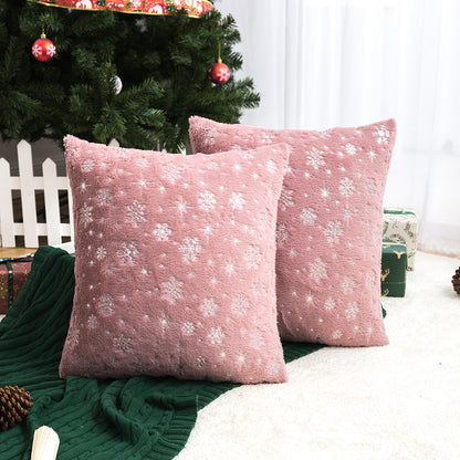 Soft plush pillowcase with snowflakes and gold embossing