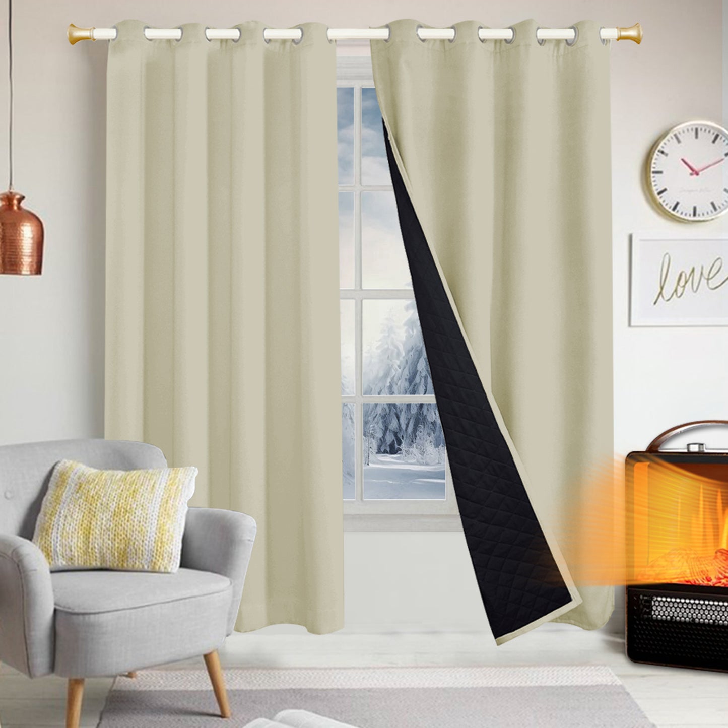 Outdoor Curtain – Waterproof, Windproof and Quilted, 100% Blackout, 1/2 Panel