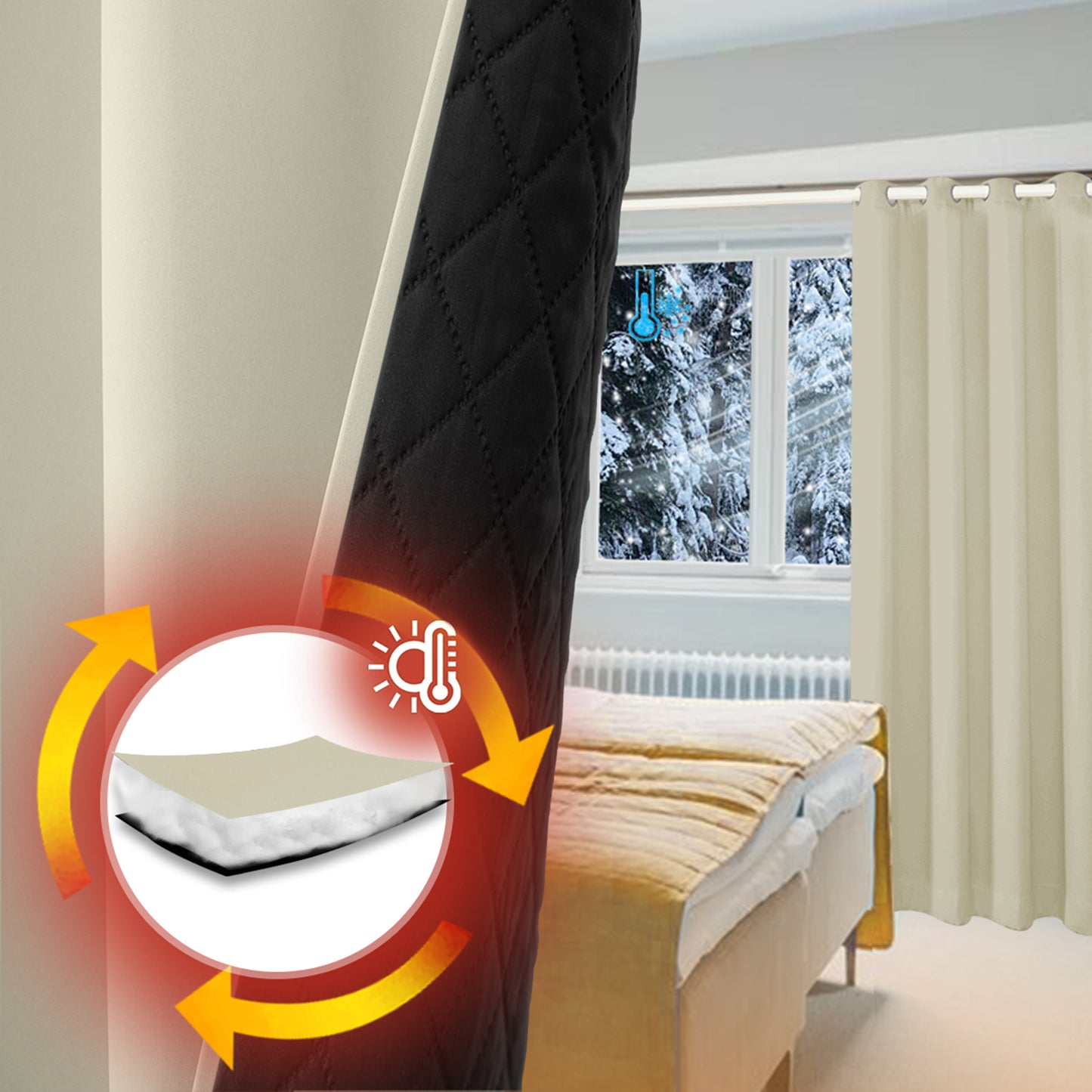 Outdoor Curtain – Waterproof, Windproof and Quilted, 100% Blackout, 1/2 Panel