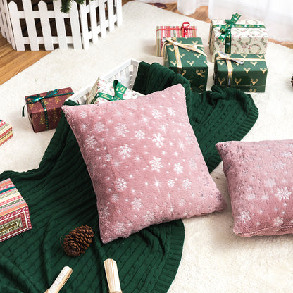 Soft plush pillowcase with snowflakes and gold embossing