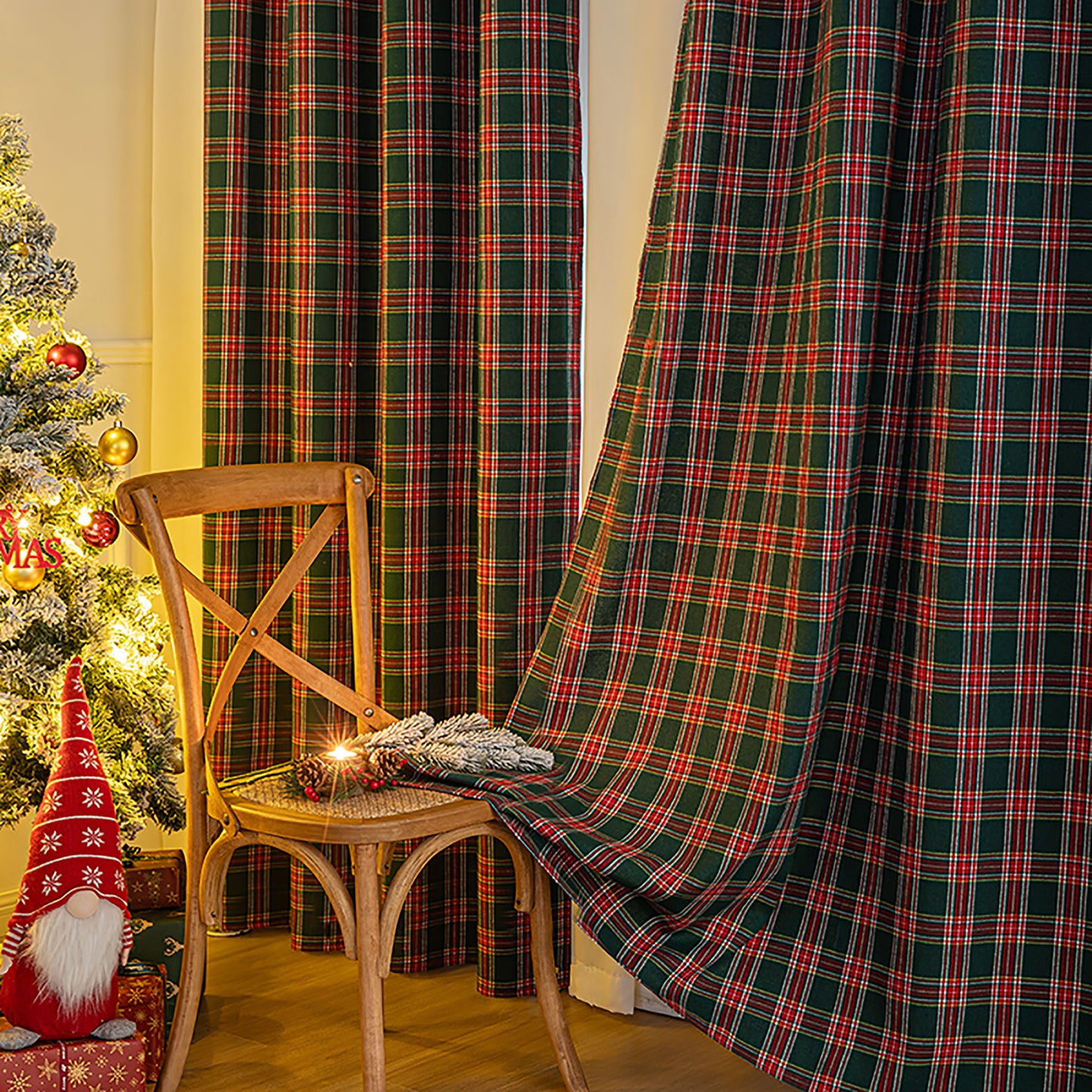 Rideau de Noël à carreaux · Rouge Vert · Style vintage