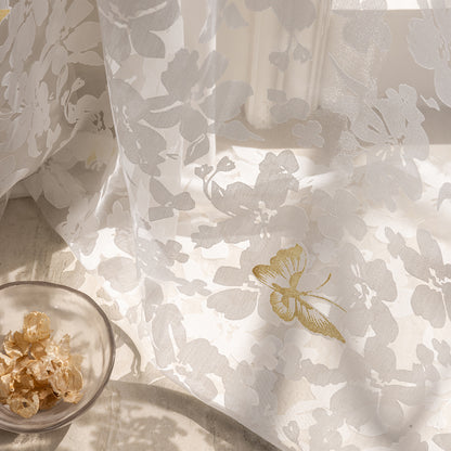 2 rideaux en voile jacquard à motif de feuilles et œillets