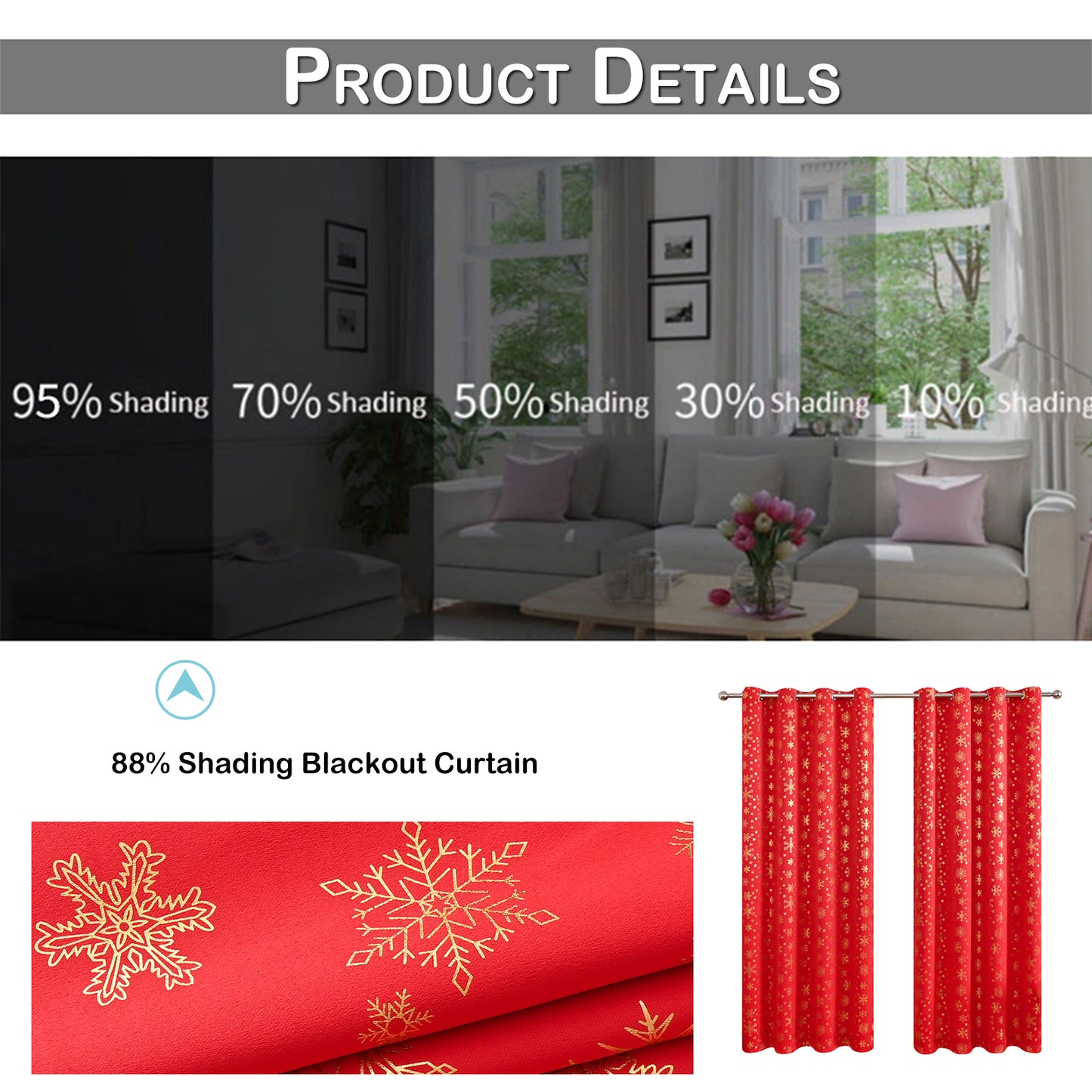 Christmas Blackout Curtains, 1 Panel, Red, 100*130cm/100*200cm/100*250cm/140*260cm