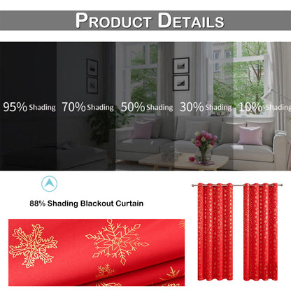 Christmas Blackout Curtains, 1 Panel, Red, 100*130cm/100*200cm/100*250cm/140*260cm