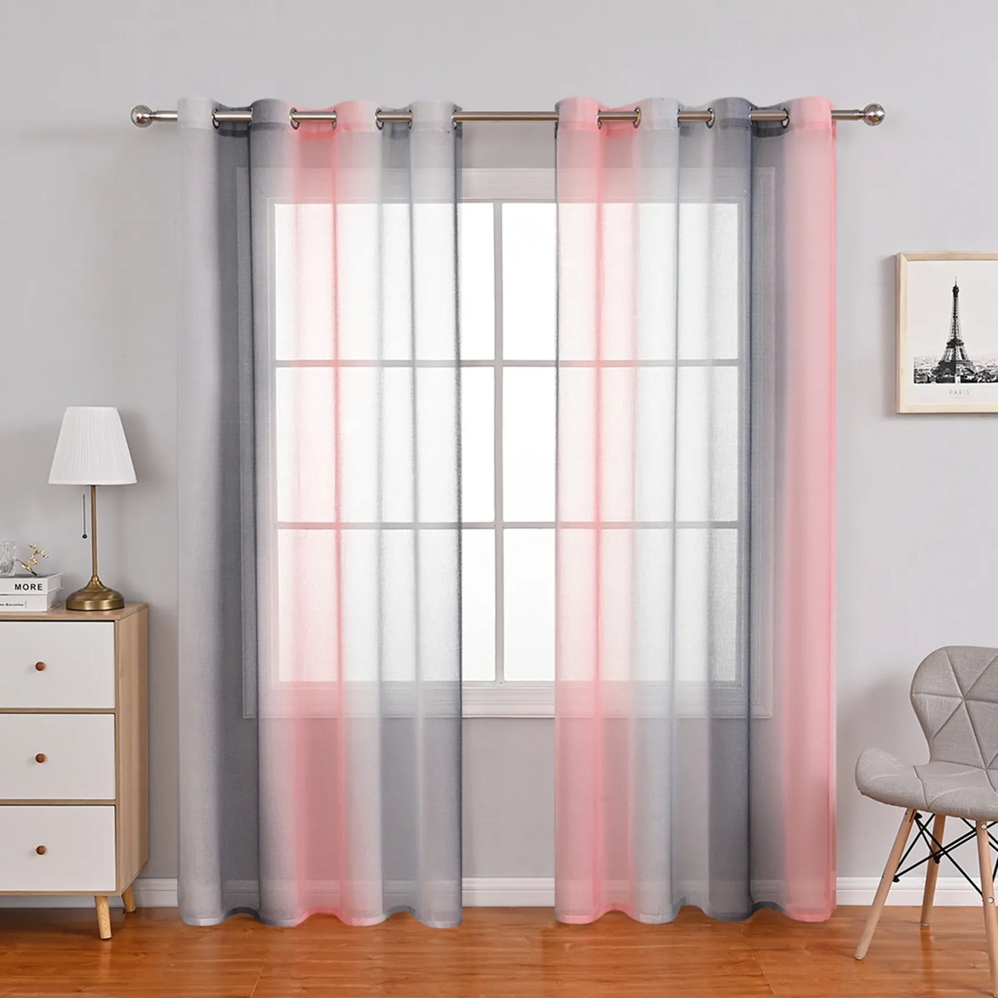 1 Panel Ombre Fenster Sheer Transparent Wohnzimmer Schlafzimmer Vorhänge Ösen