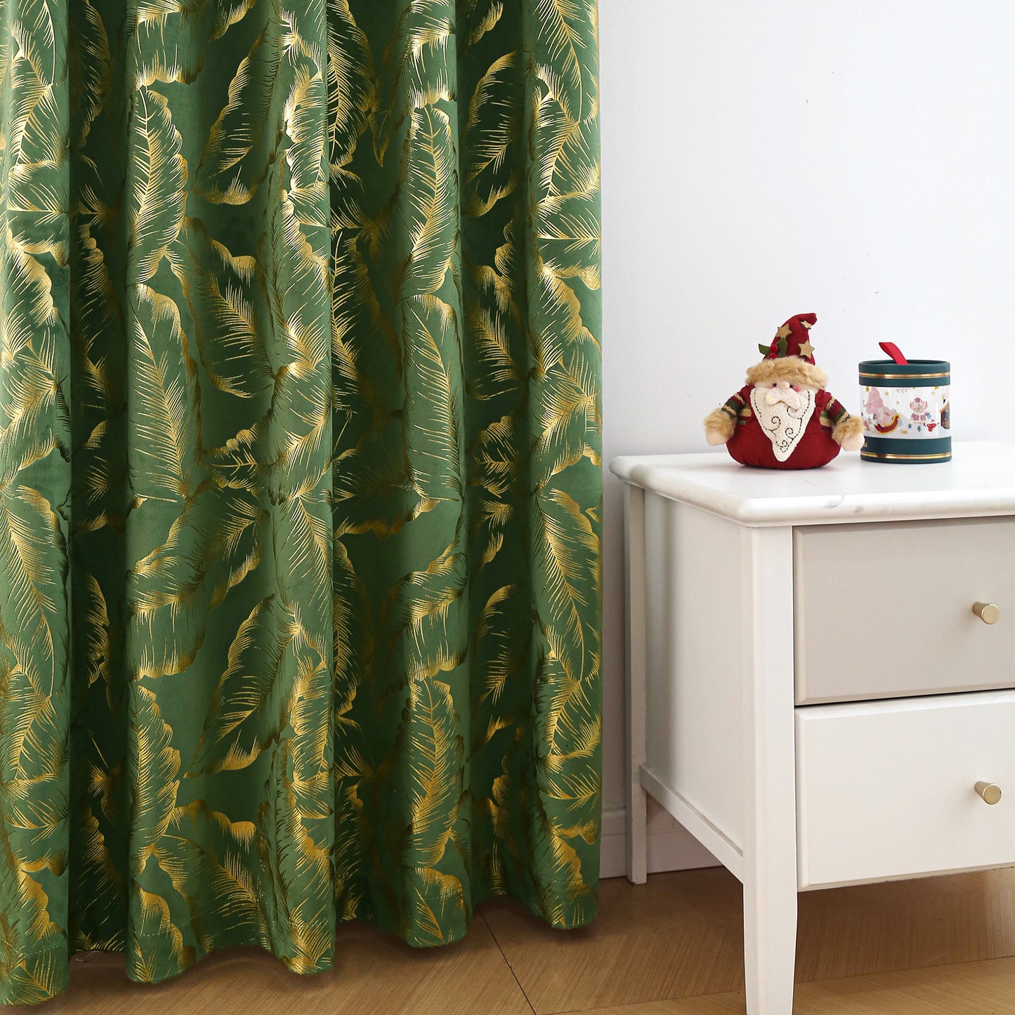 Rideaux de Noël en velours avec feuille d'or · Occultants · Rouge/Vert · 2 pièces