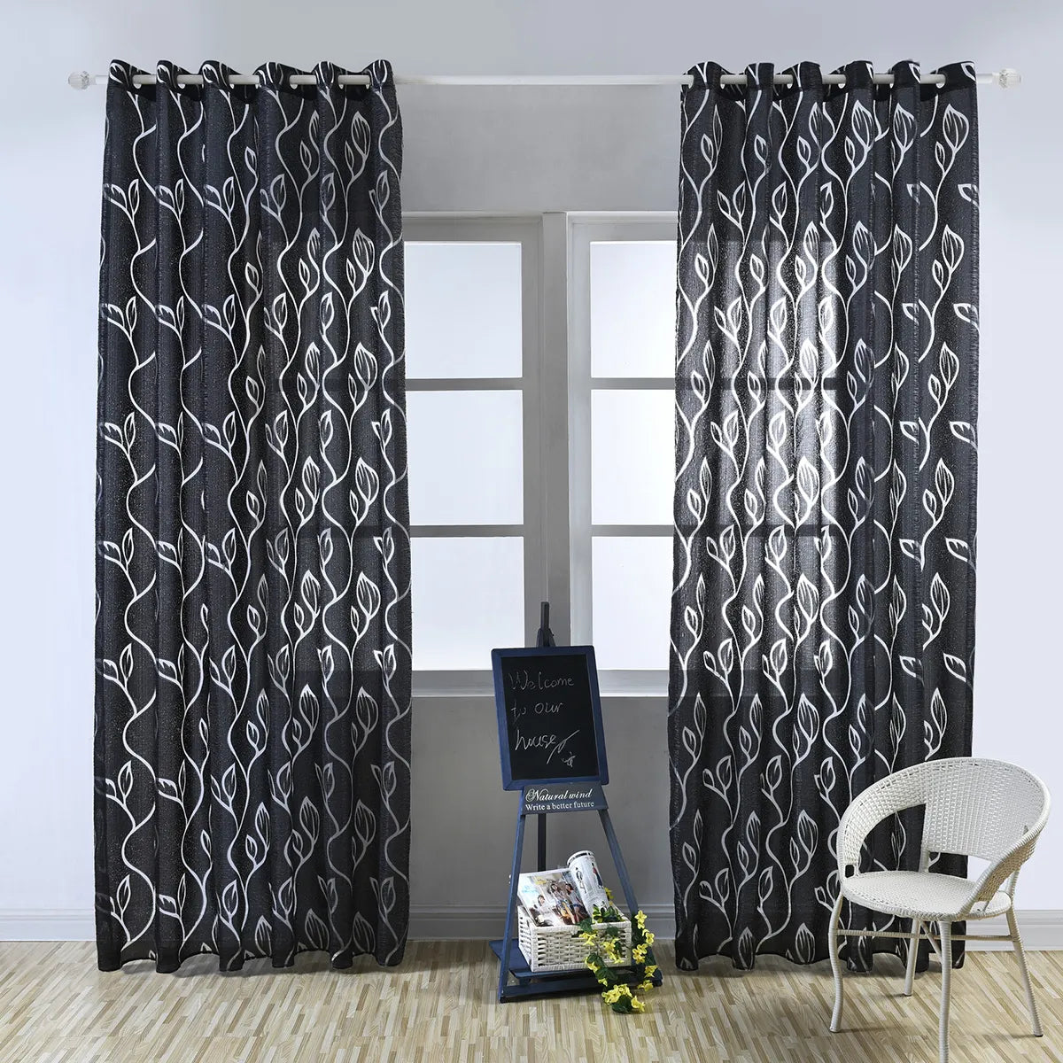 1 Panel Leaves Window Curtain Living Room Decor
