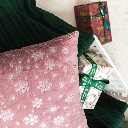 Soft plush pillowcase with snowflakes and gold embossing