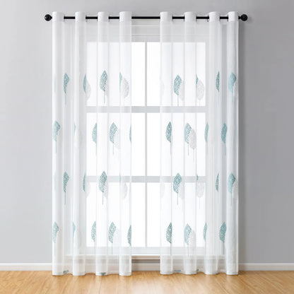 2 Panel Embroidered Leave Voile Window Sheer Curtains