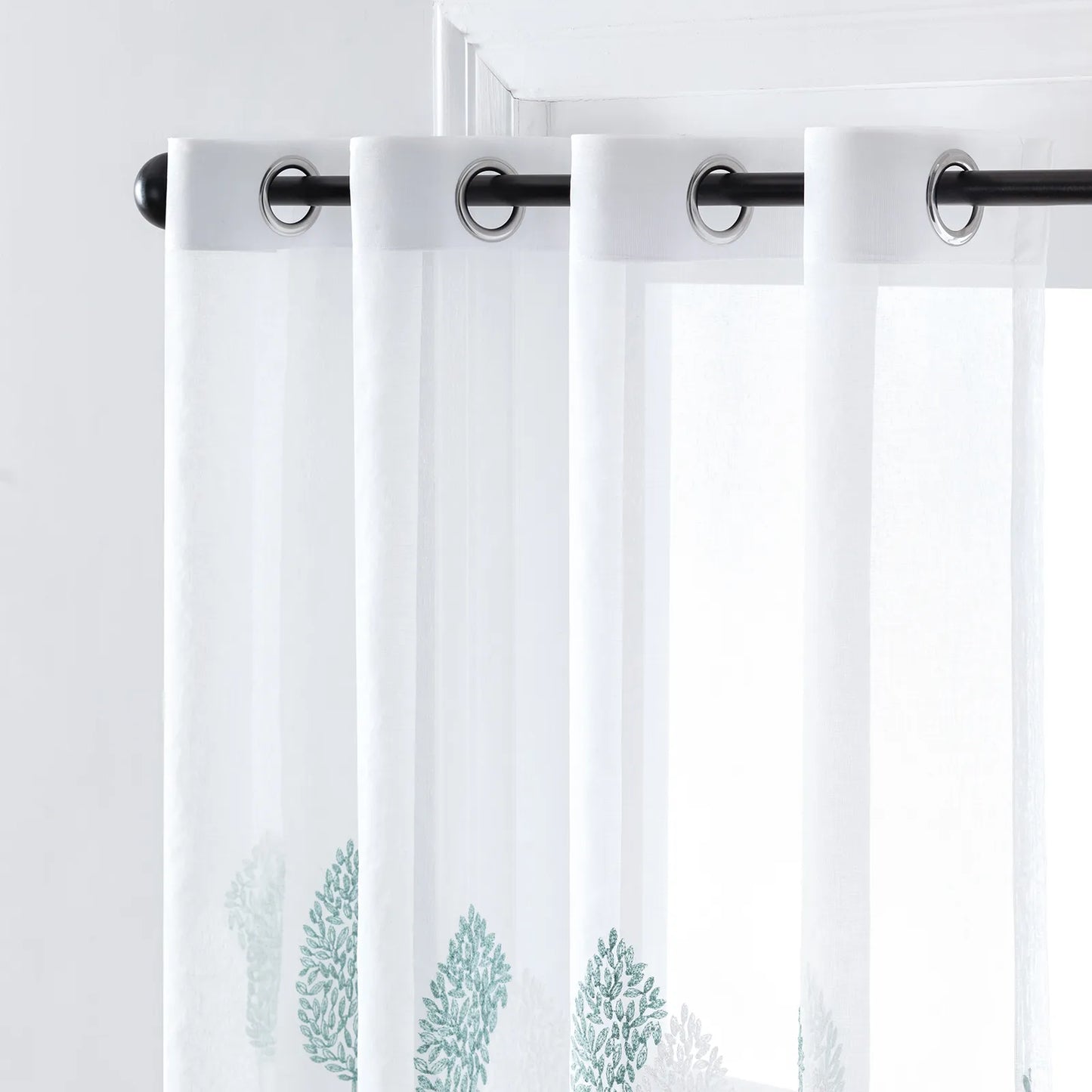 2 Panel Embroidered Leave Voile Window Sheer Curtains