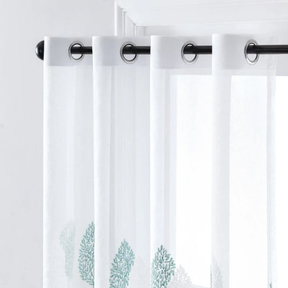 2 Panel Embroidered Leave Voile Window Sheer Curtains