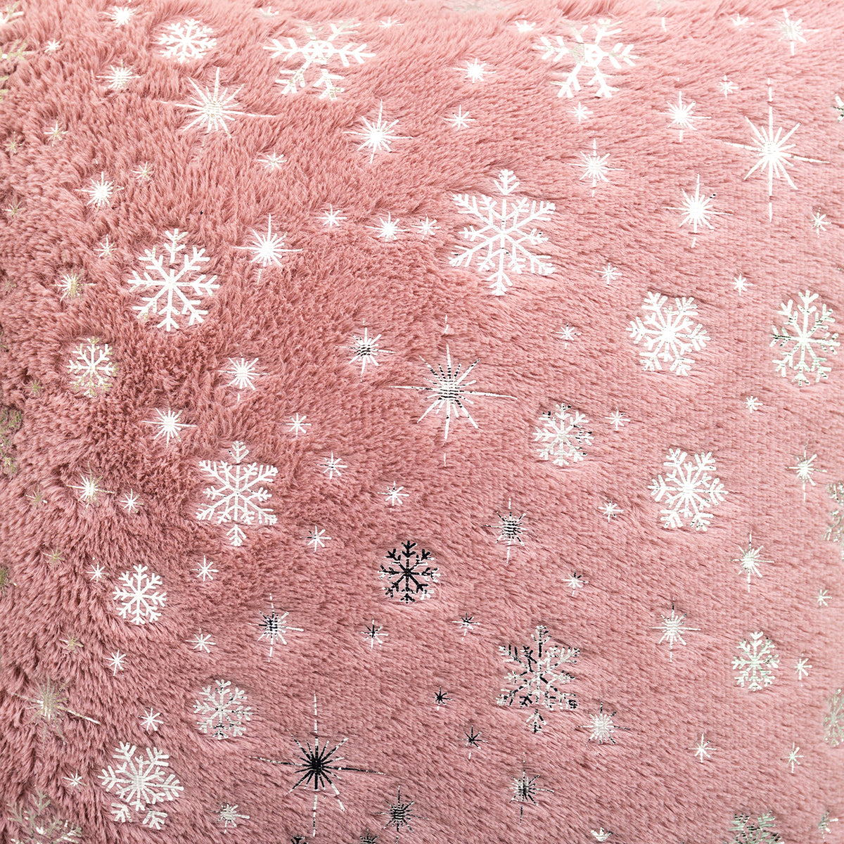 Soft plush pillowcase with snowflakes and gold embossing