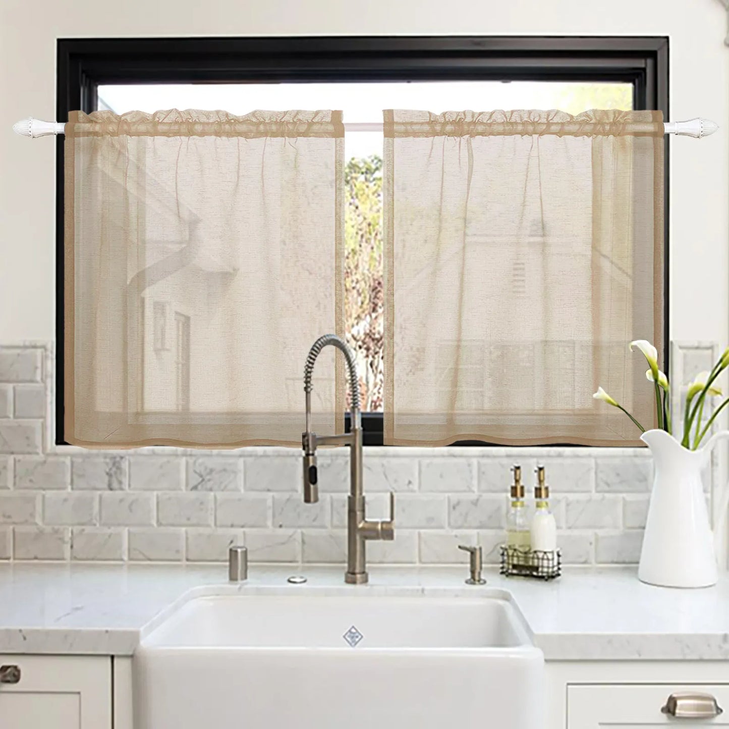 1 Panel Waterproof Short Sheer Tier Curtain