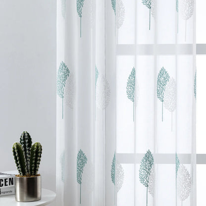 2 Panel Embroidered Leave Voile Window Sheer Curtains