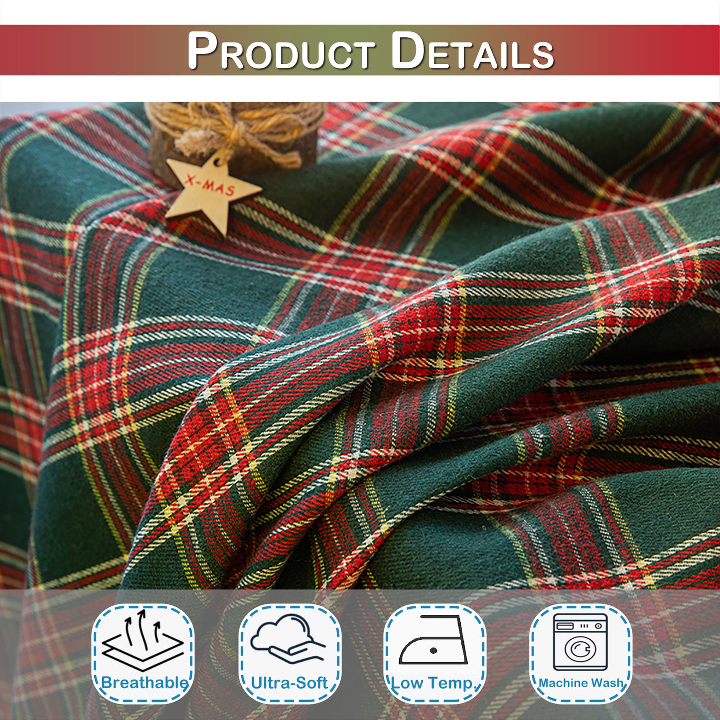 Rideau de Noël à carreaux · Rouge Vert · Style vintage