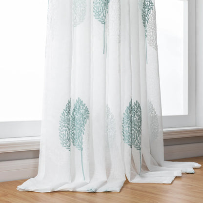 2 Panel Embroidered Leave Voile Window Sheer Curtains