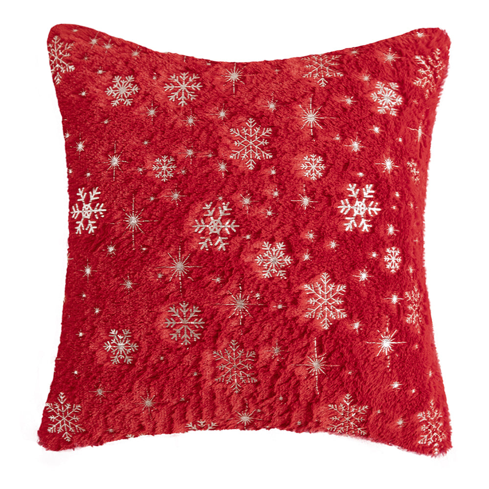 Soft plush pillowcase with snowflakes and gold embossing