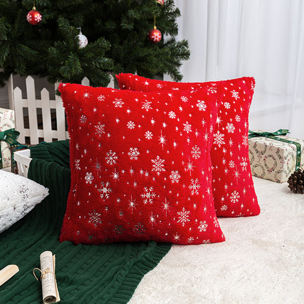Soft plush pillowcase with snowflakes and gold embossing