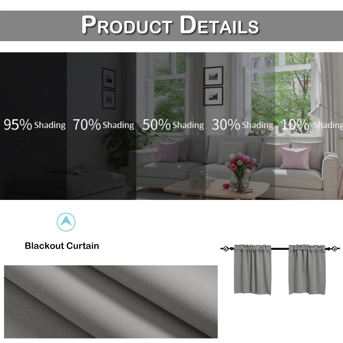 1 Panel Blackout Window Short Curtains