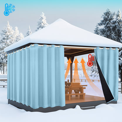 Outdoor Curtain – Waterproof, Windproof and Quilted, 100% Blackout, 1/2 Panel