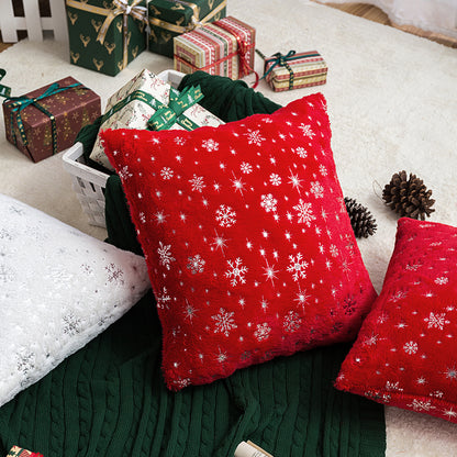Soft plush pillowcase with snowflakes and gold embossing