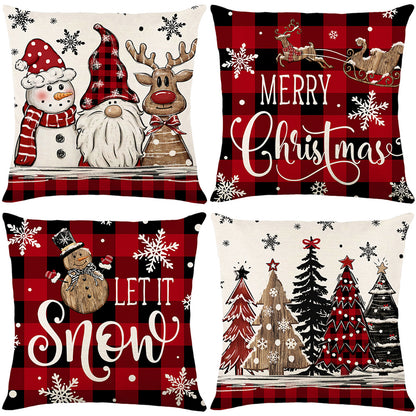 4er-Set Weihnachts-Kissenbezüge aus Leinen – Softe Dekokissen für Sofa und Bett (45×45 cm)