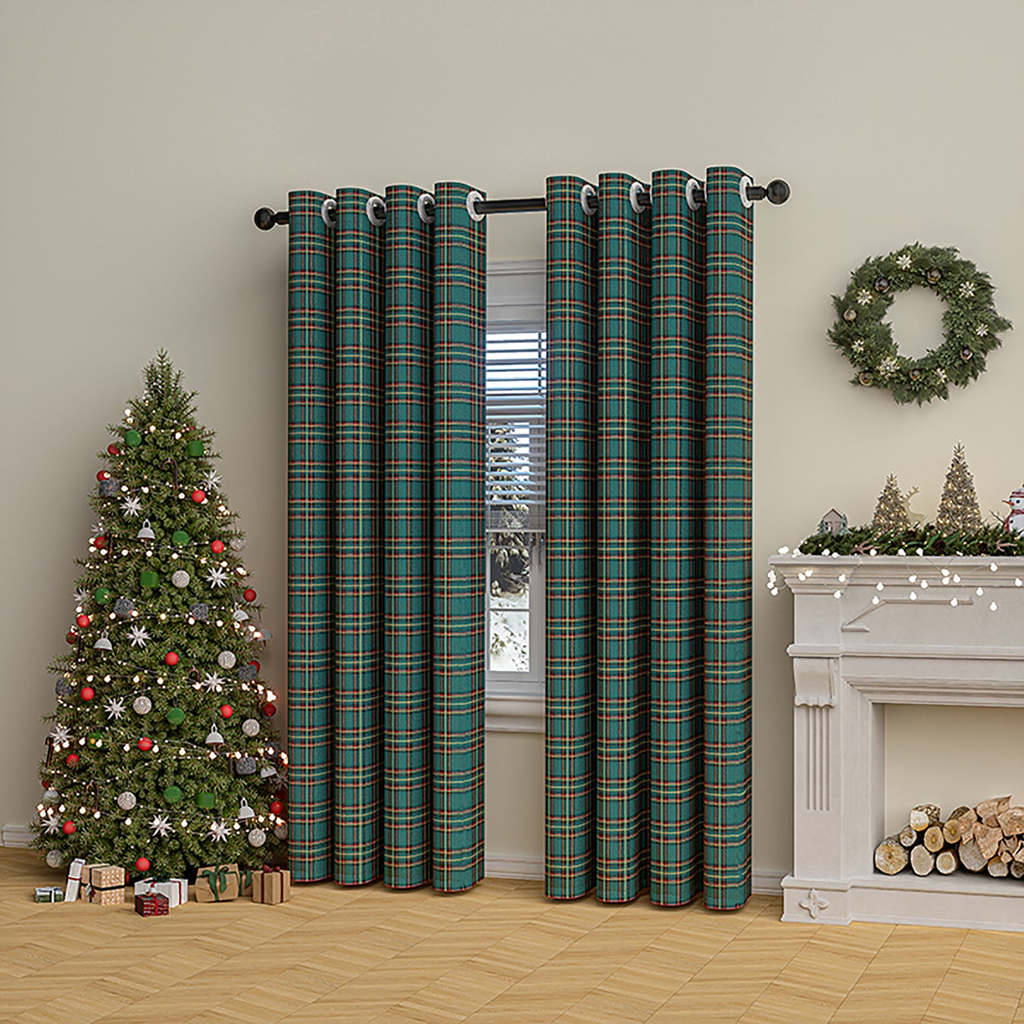 Rideau de Noël à carreaux · Rouge Vert · Style vintage