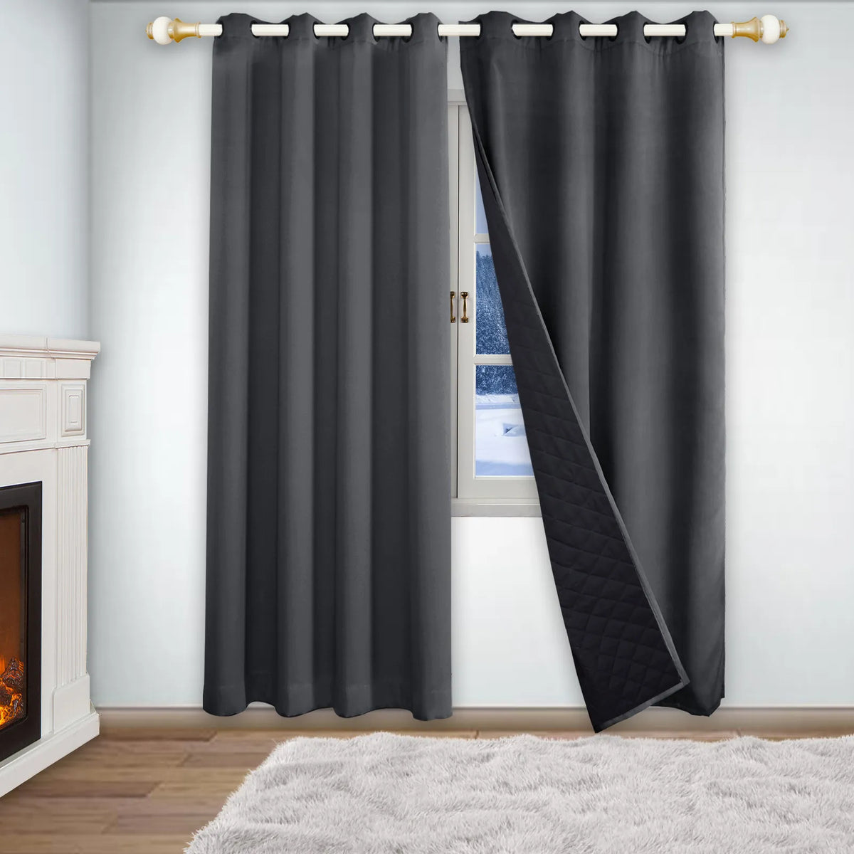 Rideau thermique matelassé robuste à envers noir - Keldora