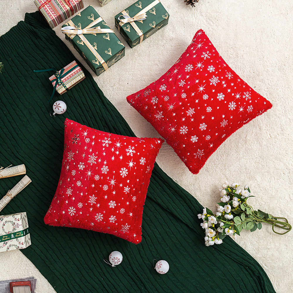 Soft plush pillowcase with snowflakes and gold embossing