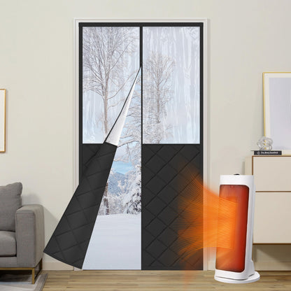 Magnetischer gesteppter Thermo Türvorhang mit großem Fenster · Wärmeschutz für Winter und Sommer