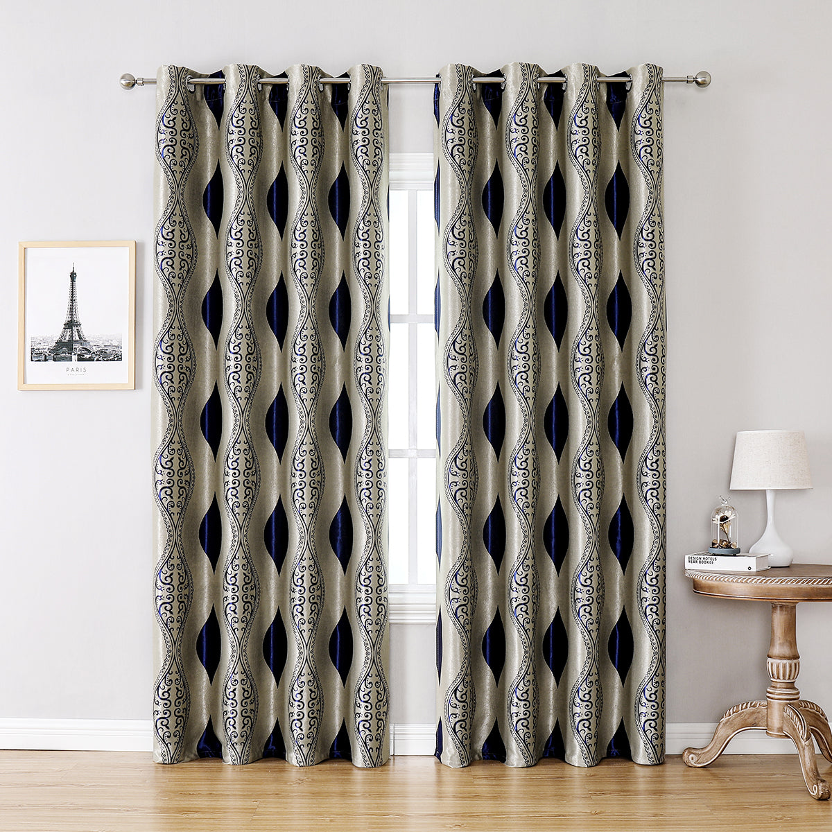 Geometrischer Vorhang mit Ösen – 1/2 Panels, Blickdicht